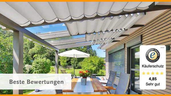 Sonnenschutz auf der Terrassen: Kunden bewerten Qualität der Seilspannmarkisen.